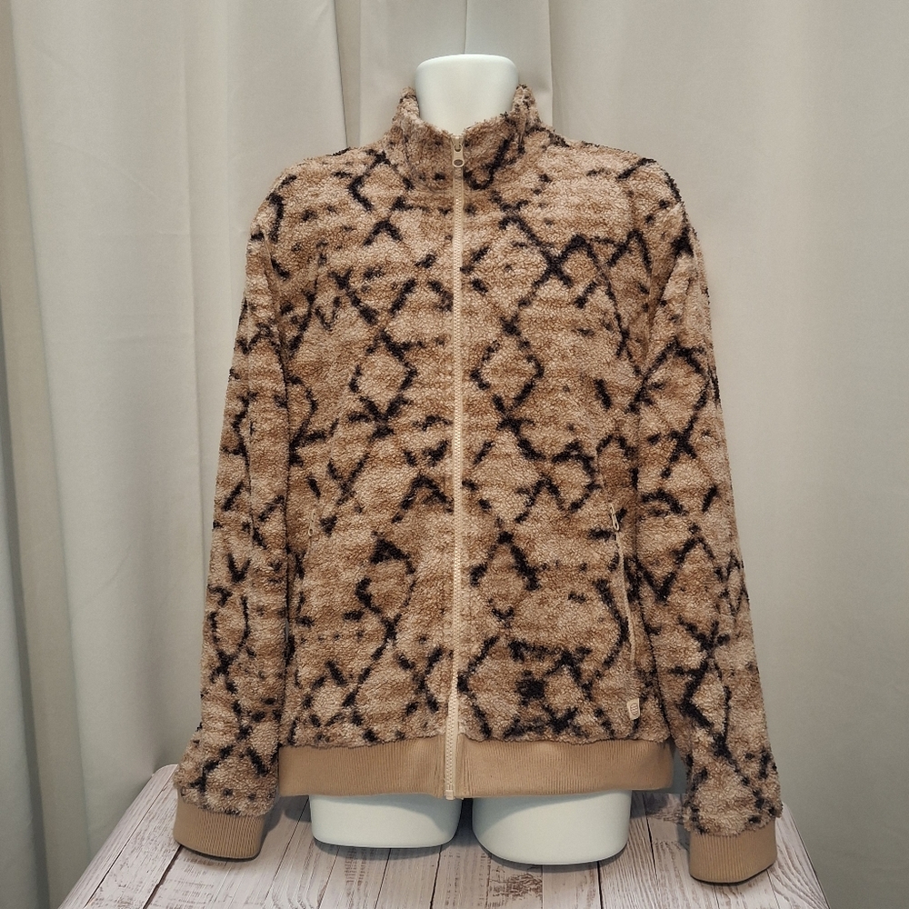 Marine Layer "Mason" Pattern High Pile Fleece Tan Geo Zip-Up Jacket Mens Large - Picture 7 of 13